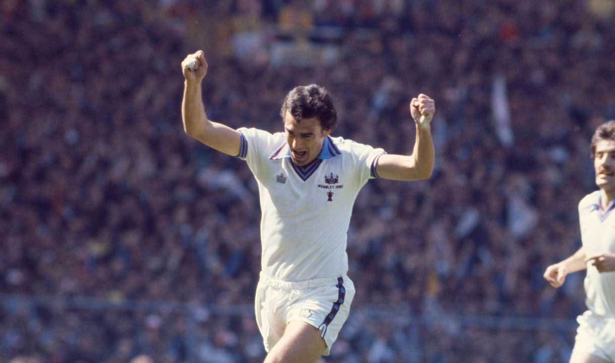 Sir Trevor Brooking celebrates his winner in the 1980 FA Cup final