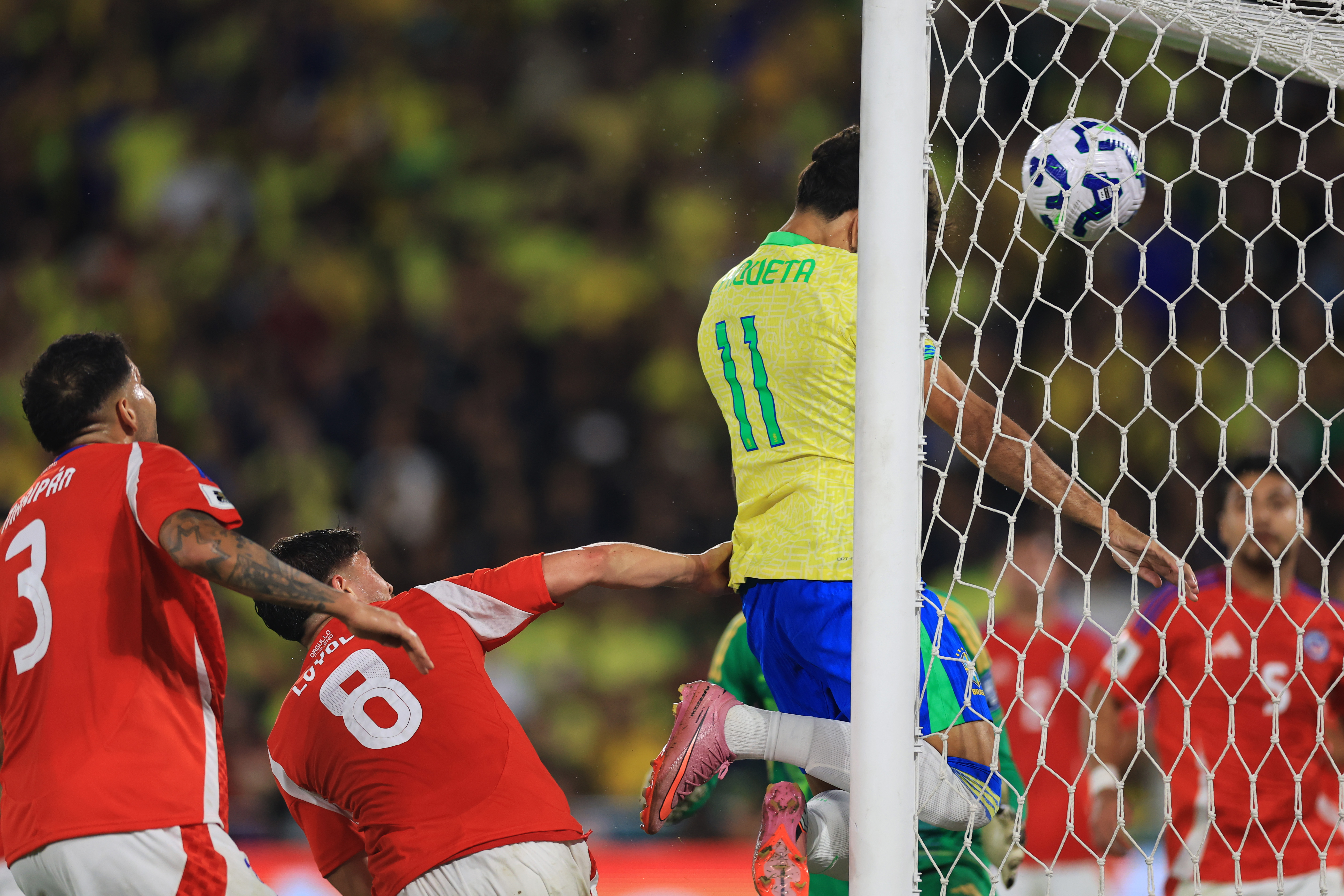 Lucas Paquetá scores for Brazil against Chile
