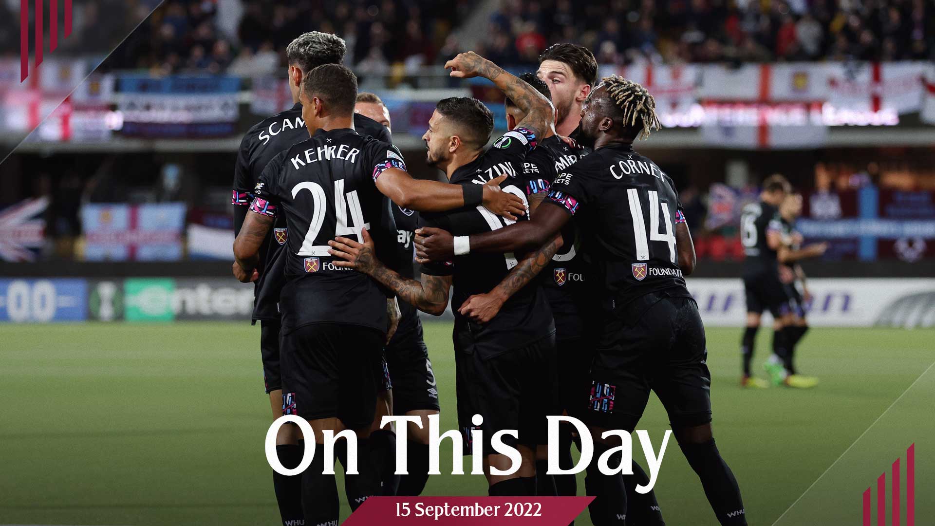 West Ham players celebrate a goal at Silkeborg